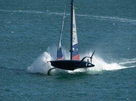 America's Cup sailboats have progressed from deep-keel monohull J-class Yachts, to regal Twelve Meters, to rambunctious wing-sailed catamarans. The rule now restricts boats to a single hull, but allows retractable, hydraulically actuated foils. Top speeds of 40 knots are common. (Photo/Shutterstock)