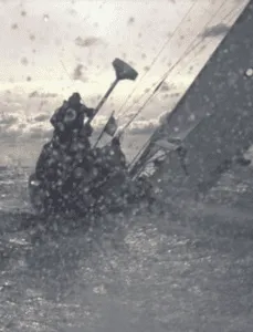 What no sailor ever wants to see: The stern of his boat sailing away into fading light.