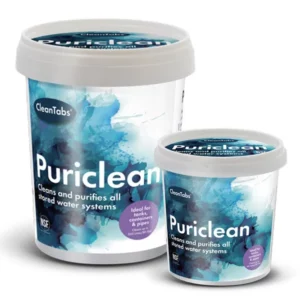 Clean Tabs Puriclean comes in 100g and 400g sizes. It is our top pick of the tank sanitizing chemicals tested. 
