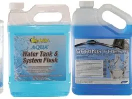 The stable residual and low aluminum corrosion rates make Clean Tabs Puriclean (far right) the PS Best Choice among tank sanitizing chemicals. Our Best Choice among tank freshening and disinfection chemicals are the Mega Tabs (far left).