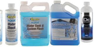 The stable residual and low aluminum corrosion rates make Clean Tabs Puriclean (far right) the PS Best Choice among tank sanitizing chemicals. Our Best Choice among tank freshening and disinfection chemicals are the Mega Tabs (far left).