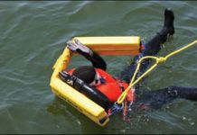 The Lifesling has become the go-to for making contact and then recovering a person in the water. Getting into the Lifesling while wearing a PFD is not so easy. It is even harder with the inflatable Lifesling.