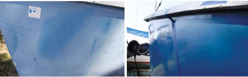 oxidized hull before and after restoration