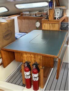 200 amp hour lithium battery bank (under salon table). (Photo/ Clifford Burgess)