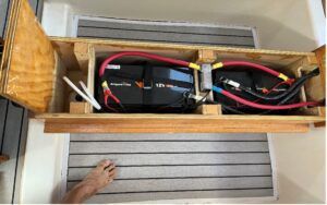 200 amp hour lithium battery bank (under salon table). (Photo/ Clifford Burgess)