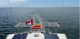 600-watt solar panel system on Summer Twins 28 sailing catamaran Caribbean Soul 2. (Photo/ Clifford Burgess)