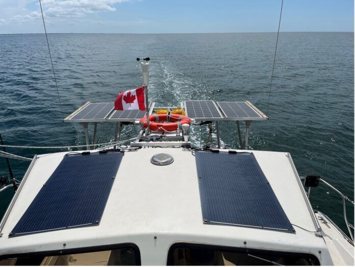 600-watt solar panel system on Summer Twins 28 sailing catamaran Caribbean Soul 2. (Photo/ Clifford Burgess)