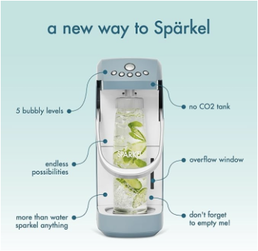 The Sparkel makes bubbly drinks - think rum and tonic - without CO2 canisters by relying on sodium bicarbonate and citric acid.