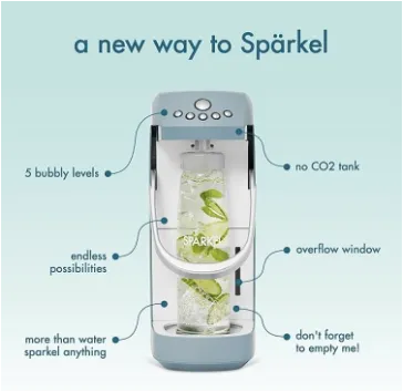 The Sparkel makes bubbly drinks - think rum and tonic - without CO2 canisters by relying on sodium bicarbonate and citric acid.