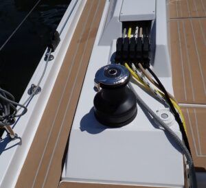 1. The switch is too close to the winch. Additionally, the stripper is directing the tails overboard, toward the side deck. That’s not going to work when heeling hard and water is running down the deck. (Photo/ Drew Frye)