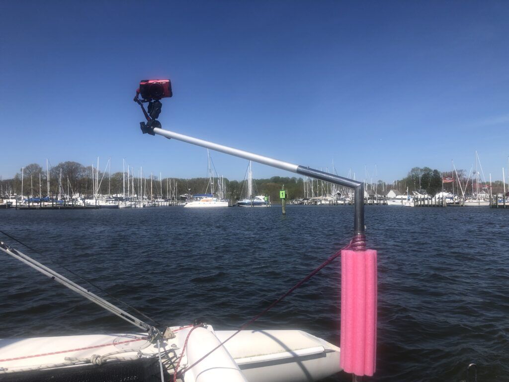 I took advantage of an odd vertical post that had likely been installed for a custom sunshade to install a winch handle camera mount swung outboard. That wider angle means you can fit more of your surroundings into the photos and videos. (Photo/ Drew Frye)