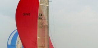 Das Boot's symmetric spinnaker is flying while the boat races downwind at the Fran Byrne Regatta, Aug. 2007. (Photo/ Nick Van Antwerp)