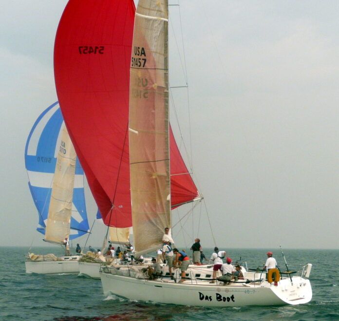 Das Boot's symmetric spinnaker is flying while the boat races downwind at the Fran Byrne Regatta, Aug. 2007. (Photo/ Nick Van Antwerp)