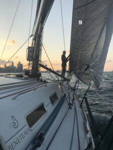 A genoa sail extends aft of the mast. The bigger the genoa, the more versatile the sail. (Photo/ Nick Van Antwerp)