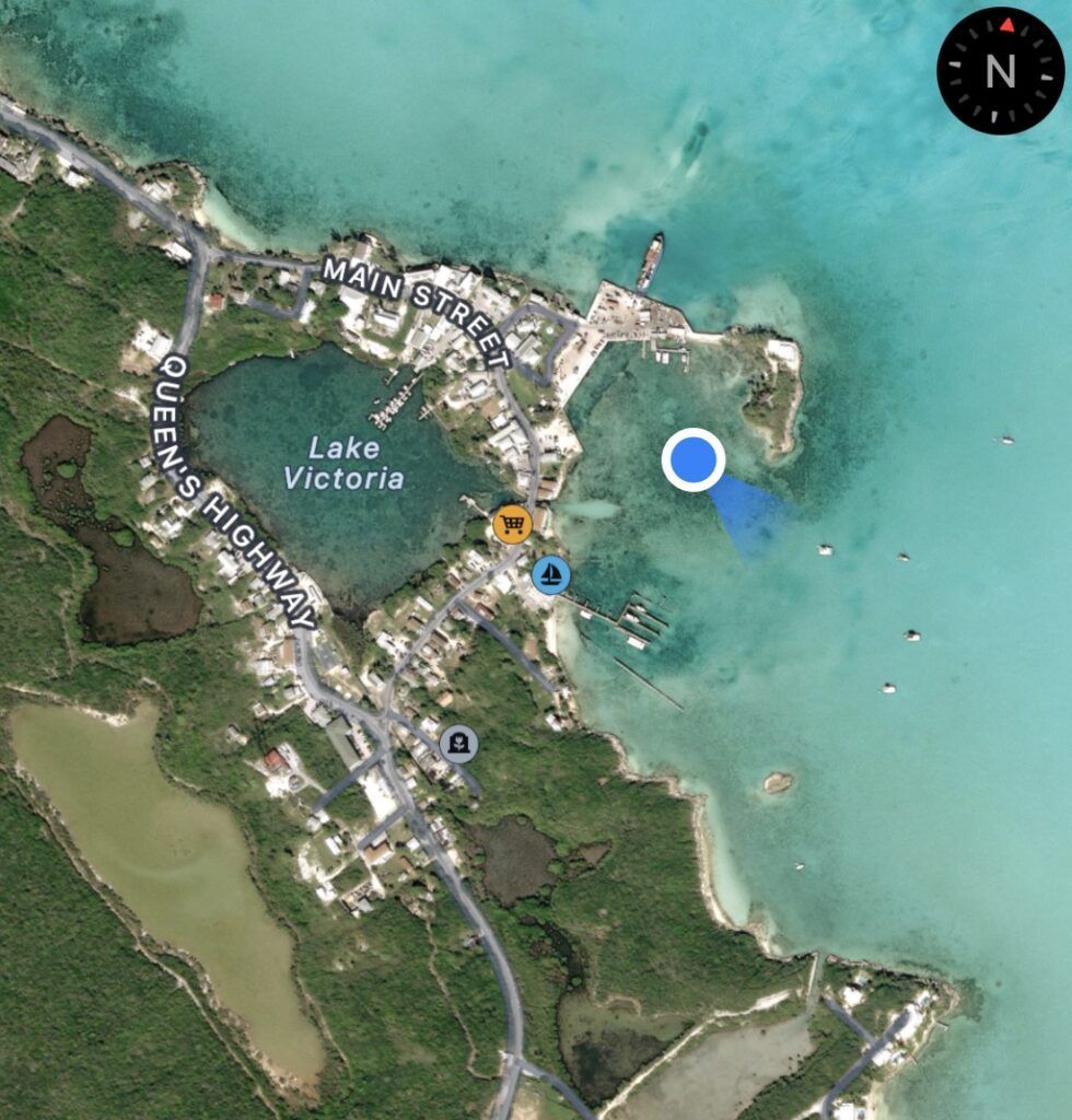 The scene of the severing is at the blue dot in Kidd's Cove. The rock jetty protecting the marina is so new that it is not on the map. 