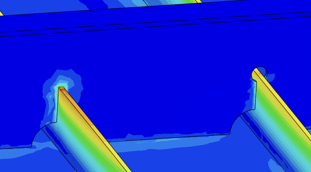 Figure 6: Frame/stiffener intersection details with (right) and without (left) stress-relief holes.