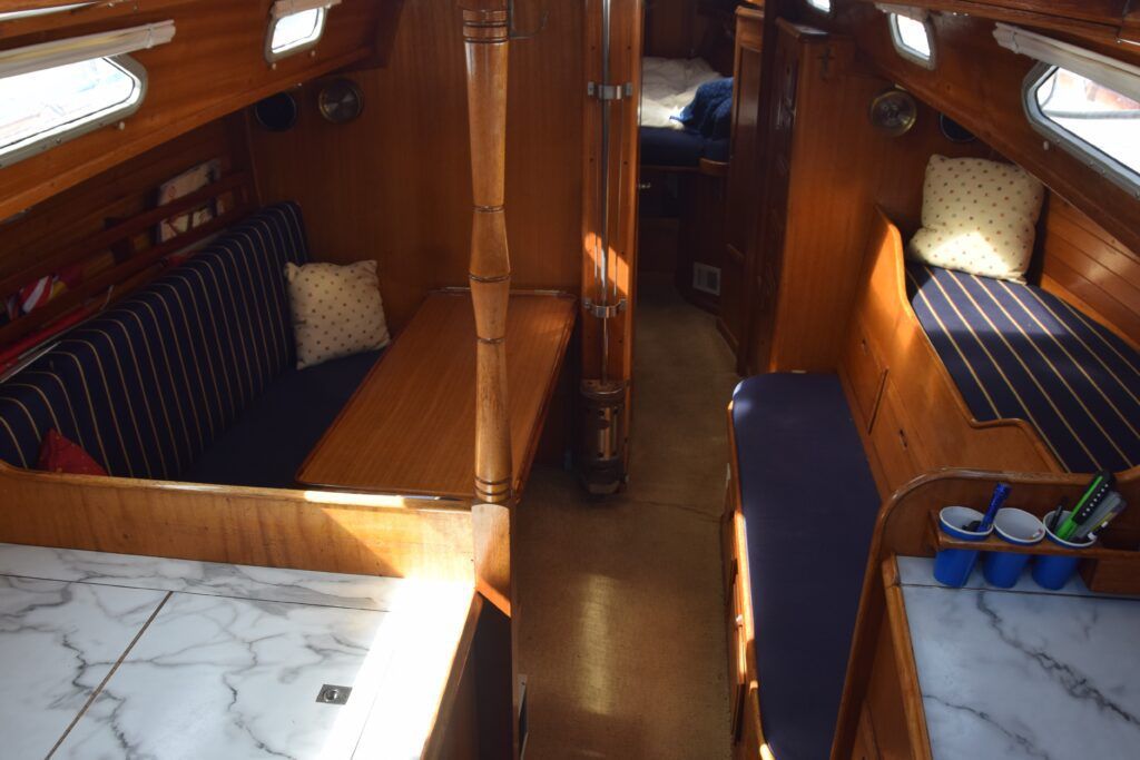 Warm wood interiors are inviting and easy on the eyes. Although the Ericson 41 may lack the interior space of modern production boats of similar length, it makes up for it with well-crafted woodwork. (Photo/ Bert Vermeer)