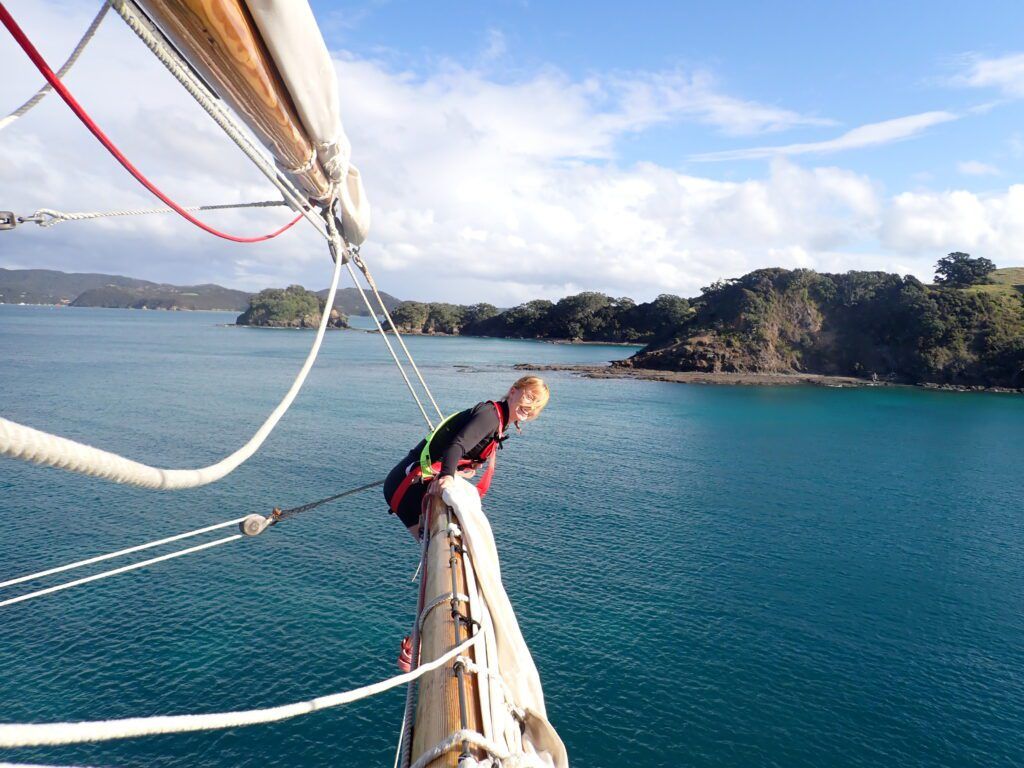 Here I am completing the Tucker challenge, where we try to get to the end of the lowers yard arms, which is pretty scary! (Photo/ Erin Kee)