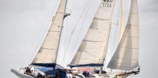 Moon River, a 1979 New Zealand designed and built Herreshoff Mobjack ketch. It was designed and built to Lloyd's standards and kept in survey until the early 2000s.