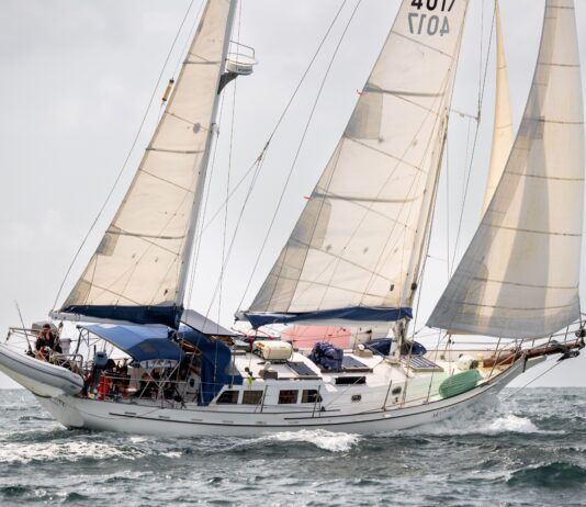 Moon River, a 1979 New Zealand designed and built Herreshoff Mobjack ketch. It was designed and built to Lloyd's standards and kept in survey until the early 2000s.