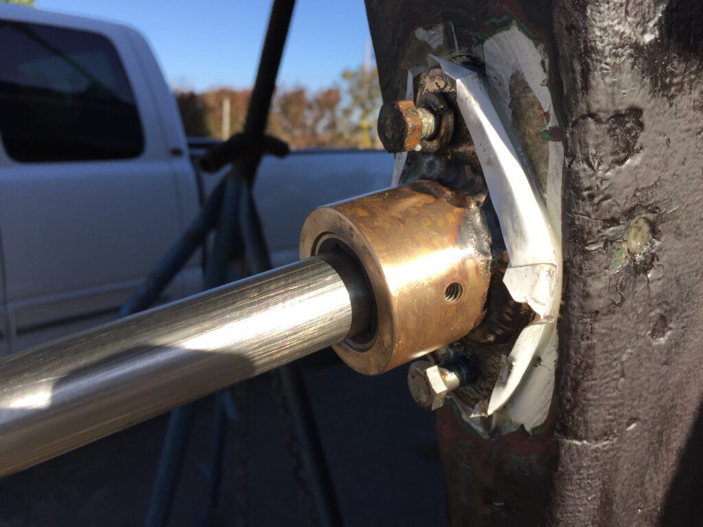 Ventura Harbor Boatyard designed and fabricated the stern tube for $450. The stern tube encases the bearings, seal boxes and propeller shaft. (Photo/ James Frederick)