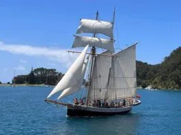 The R. Tucker Thompson is a tall ship based in the Bay of Islands, Aotearoa New Zealand. It operates as a not-for-profit, and takes Northland’s young people on 7-day voyages. (Photo courtesy of R. Tucker Thompson)