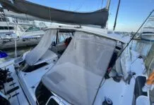 Multiple cockpit enclosures were essential to make the cockpit comfortable in varying conditions. These shade flaps helped to keep temperatures down. Alex made them in a marina while waiting for a storm to pass. (Photo/ Alex Jasper)