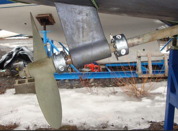 Two Sea Shield anodes installed fore and aft of the cutlass bearing. (Photo/ Marc Robic)