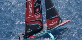 New Zealand Emirates race in the Louis Vuitton Preliminary Regatta on 25 August 2024. (Photo/ Ian Roman/ America's Cup)