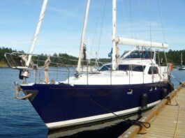 Luckily, Precious Metal, a 48-ft. monohull, has a steel hull, which was able to withstand a lightning strike 200 nm off the coast of Central America. (Photo/ Pamela Bendall)