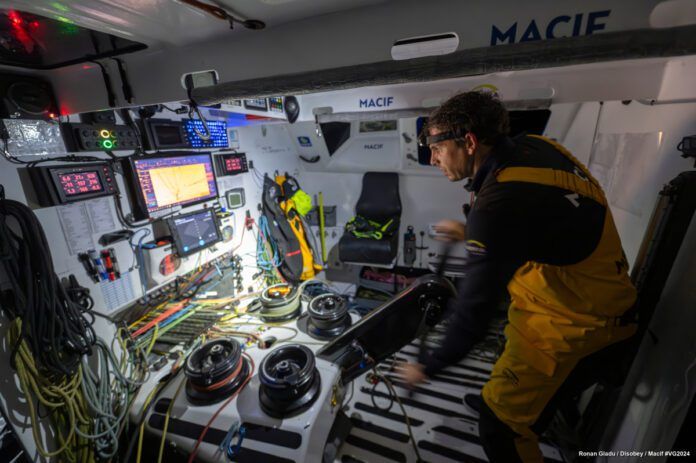 LORIENT, FRANCE - OCTOBER 7, 2024 : MACIF Santé Prévoyance skipper Charlie Dalin (FRA) is pictured training on October 7, 2024 in Lorient, France - (Photo/ Ronan Gladu / Disobey / Macif)